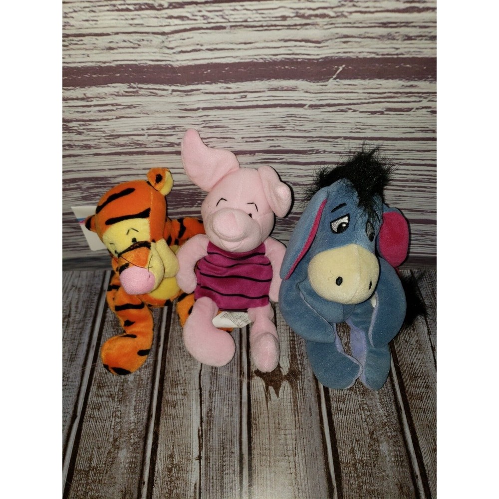 Disney Store Winnie The Pooh Beanie Plush Toys Lot Of 3 Tigger, Eeyore, Piglet.